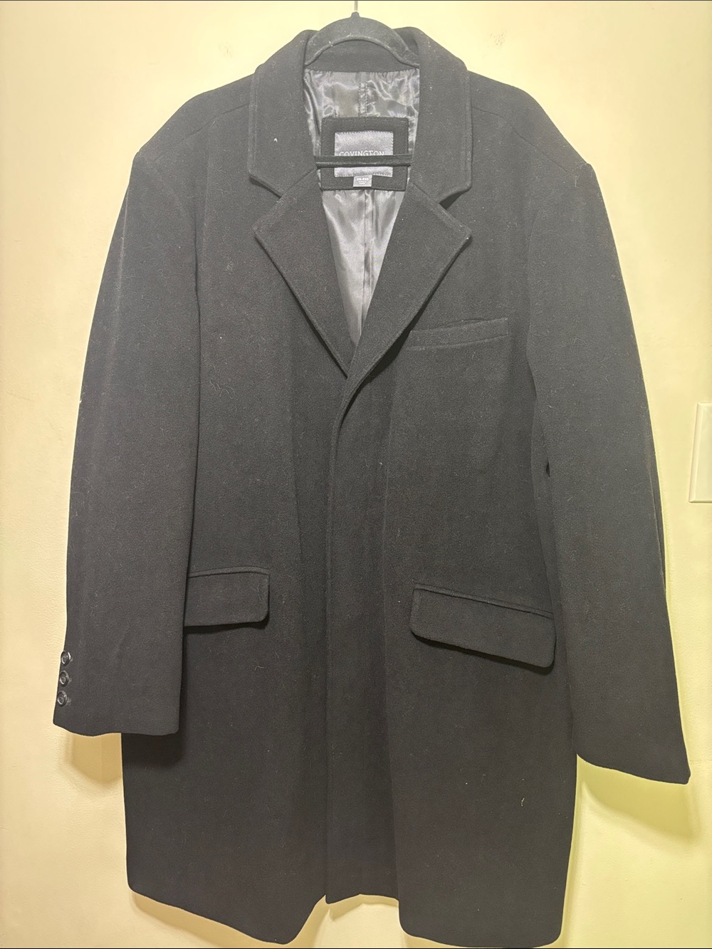 Covington Black Pea Coat - Classic Single-Breasted Wool
